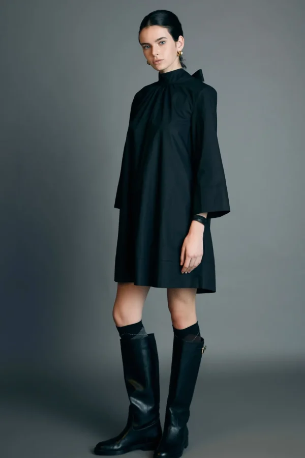 ENGLISH FACTORY Tops*- High Neck Stand Mini Dress BLACK