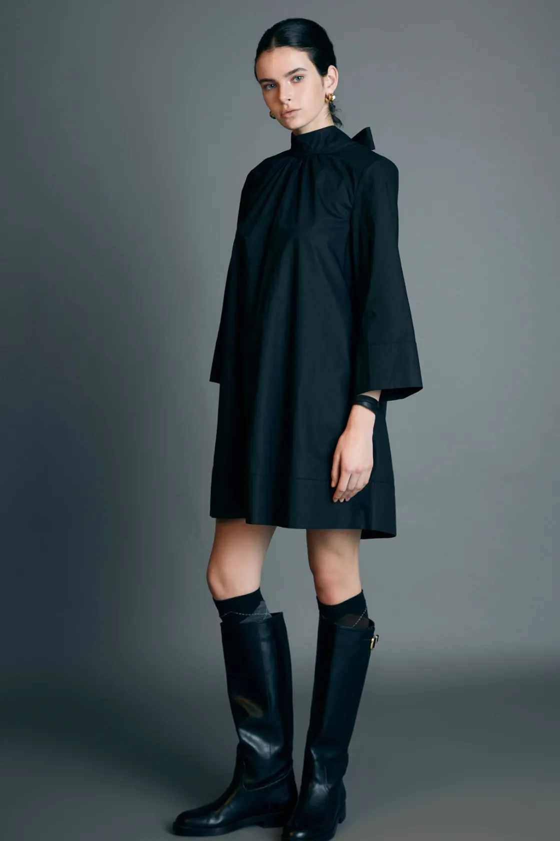 english_factory__high_nec_1.webp ENGLISH FACTORY Tops*- High Neck Stand Mini Dress BLACK