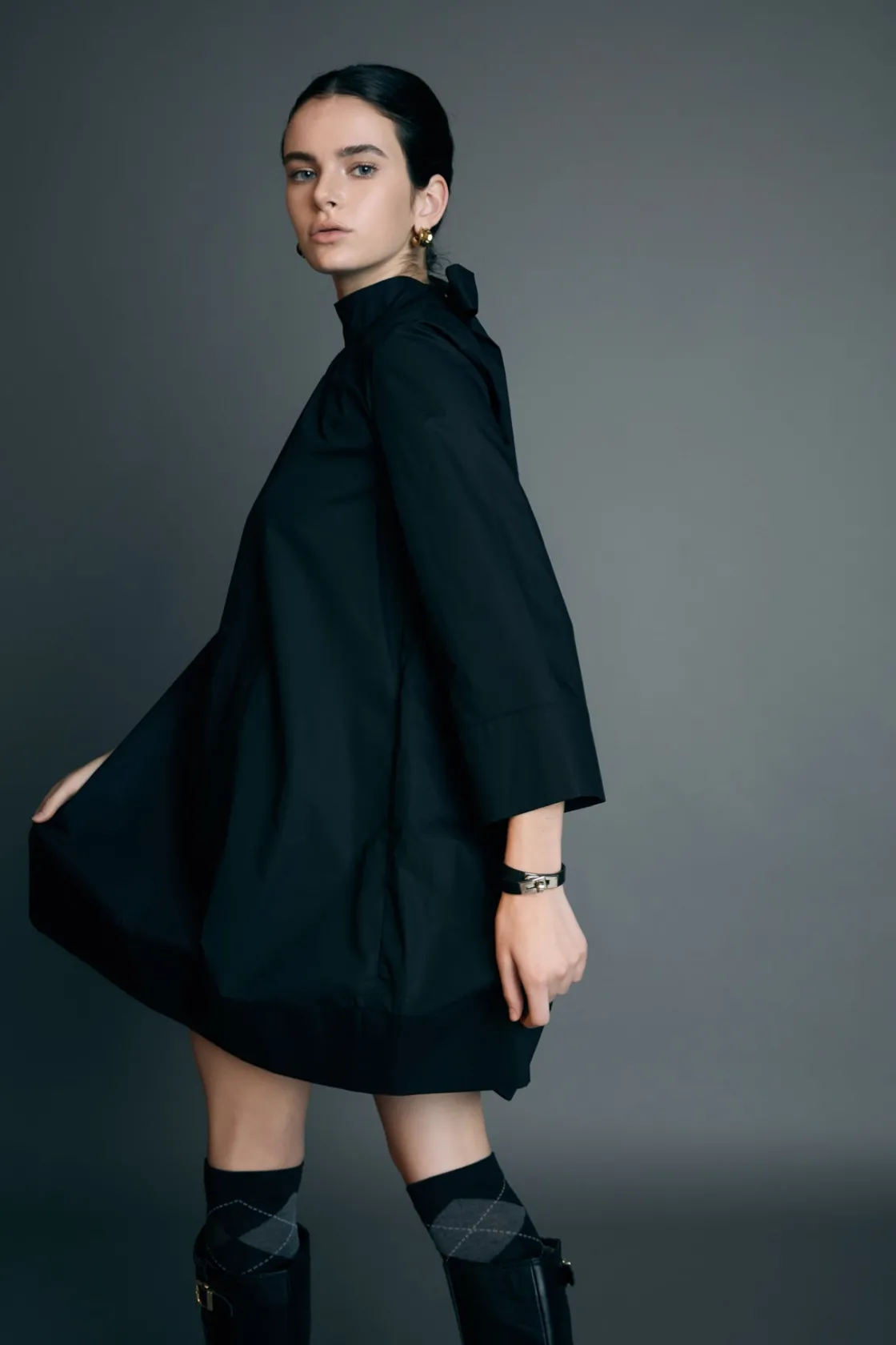 english_factory__high_nec_3.webp ENGLISH FACTORY Tops*- High Neck Stand Mini Dress BLACK