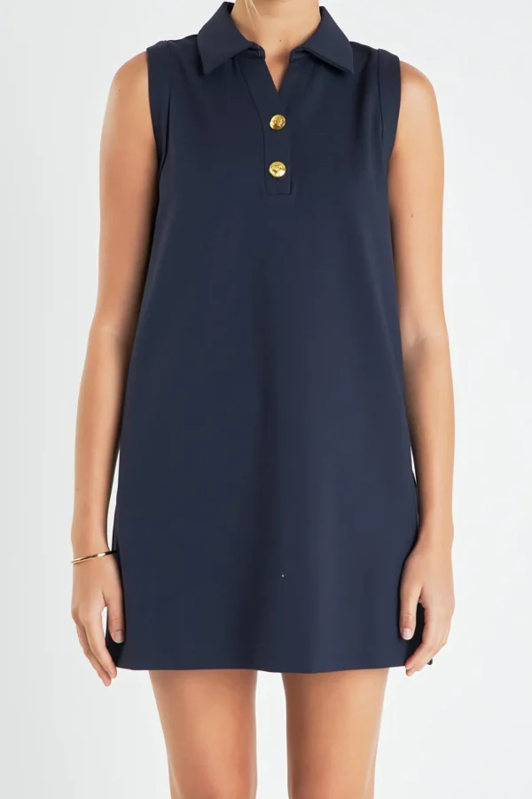 ENGLISH FACTORY Tops*- Knit Buttoned Collared Dress NAVY