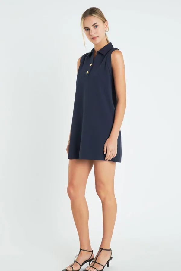 ENGLISH FACTORY Tops*- Knit Buttoned Collared Dress NAVY