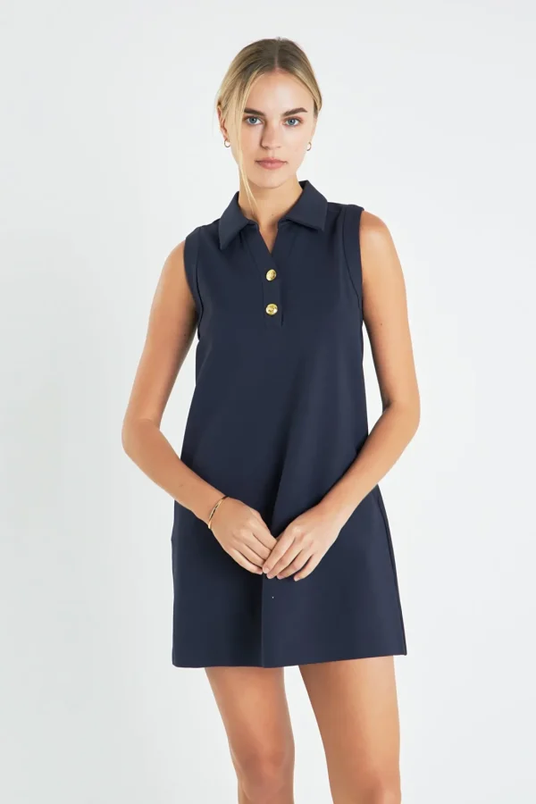 ENGLISH FACTORY Tops*- Knit Buttoned Collared Dress NAVY