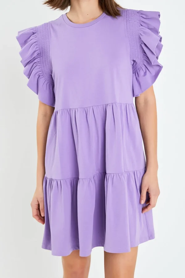 ENGLISH FACTORY Tops*- Knit Ruffled Mini Dress