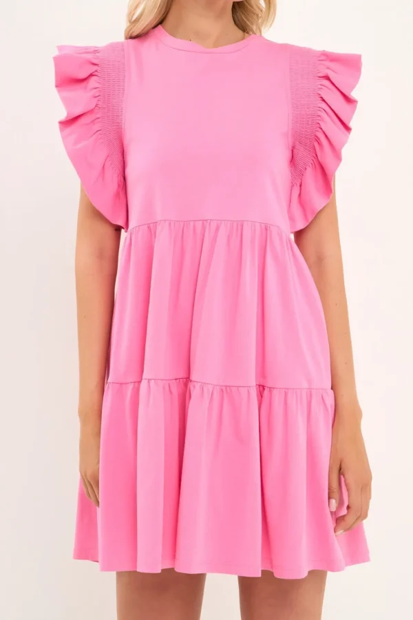 ENGLISH FACTORY Tops*- Knit Ruffled Mini Dress