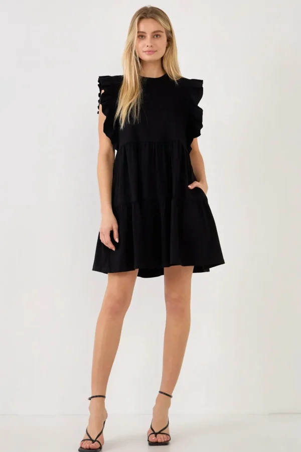 ENGLISH FACTORY Tops*- Knit Ruffled Mini Dress