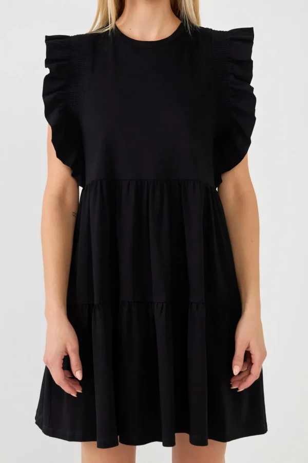 ENGLISH FACTORY Tops*- Knit Ruffled Mini Dress