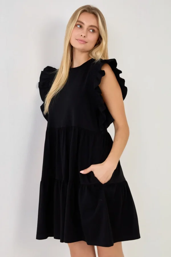 ENGLISH FACTORY Tops*- Knit Ruffled Mini Dress