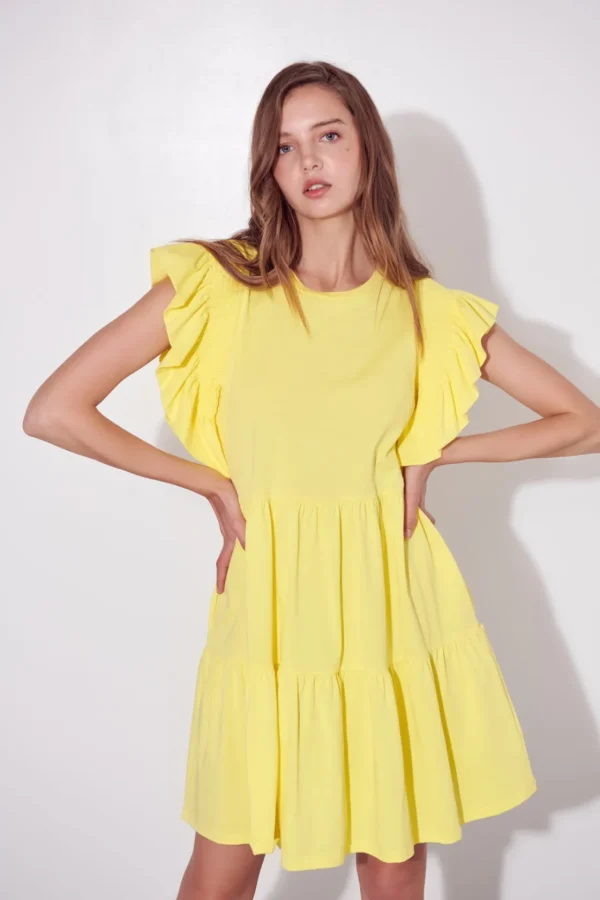 ENGLISH FACTORY Tops*- Knit Ruffled Mini Dress