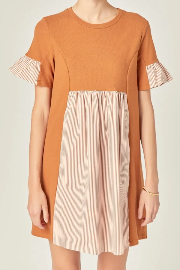 ENGLISH FACTORY Tops*- Knit Stripe Woven Mixed Dress