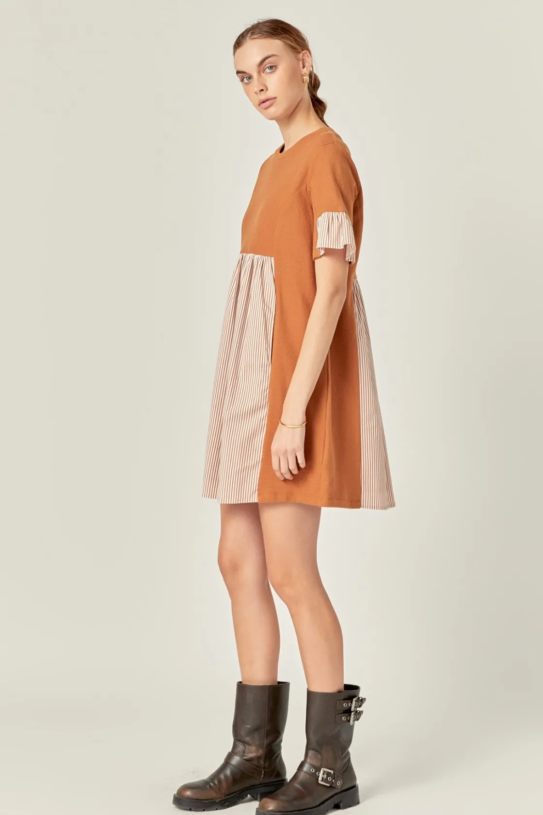 english_factory__knit_str_1.webp ENGLISH FACTORY Tops*- Knit Stripe Woven Mixed Dress