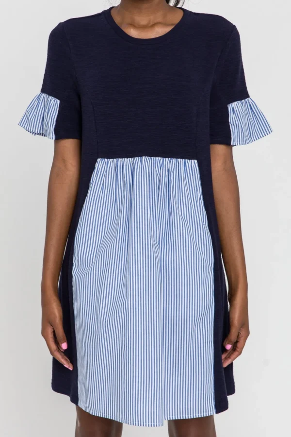 ENGLISH FACTORY Tops*- Knit Stripe Woven Mixed Dress