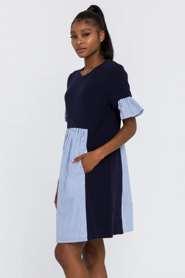 ENGLISH FACTORY Tops*- Knit Stripe Woven Mixed Dress