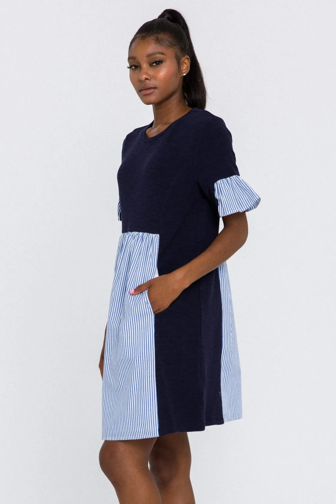 english_factory__knit_str_11.webp ENGLISH FACTORY Tops*- Knit Stripe Woven Mixed Dress