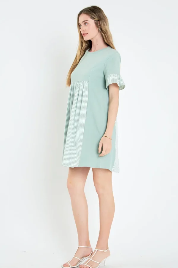 ENGLISH FACTORY Tops*- Knit Stripe Woven Mixed Dress