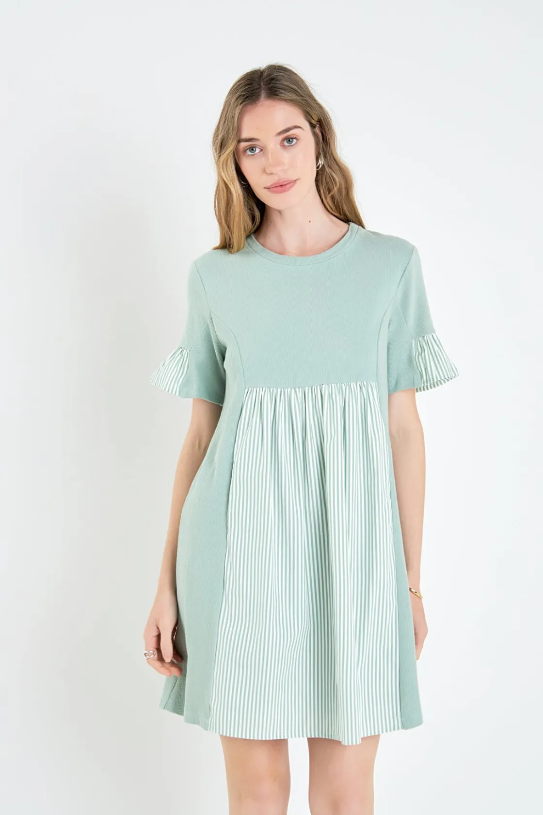 english_factory__knit_str_18.webp ENGLISH FACTORY Tops*- Knit Stripe Woven Mixed Dress