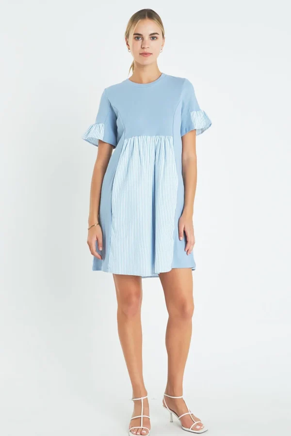ENGLISH FACTORY Tops*- Knit Stripe Woven Mixed Dress