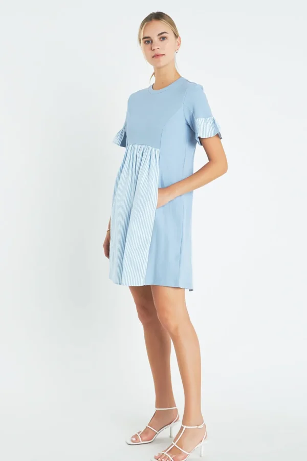 ENGLISH FACTORY Tops*- Knit Stripe Woven Mixed Dress