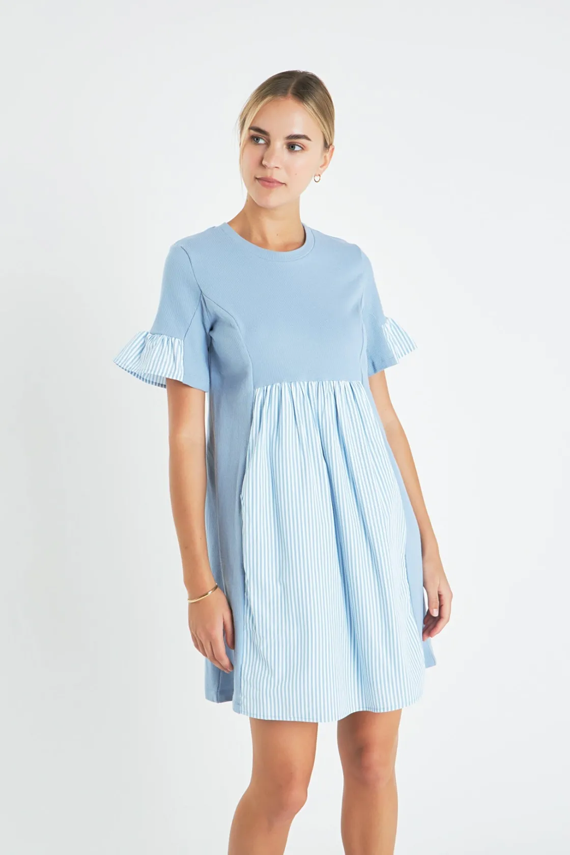 english_factory__knit_str_23.webp ENGLISH FACTORY Tops*- Knit Stripe Woven Mixed Dress