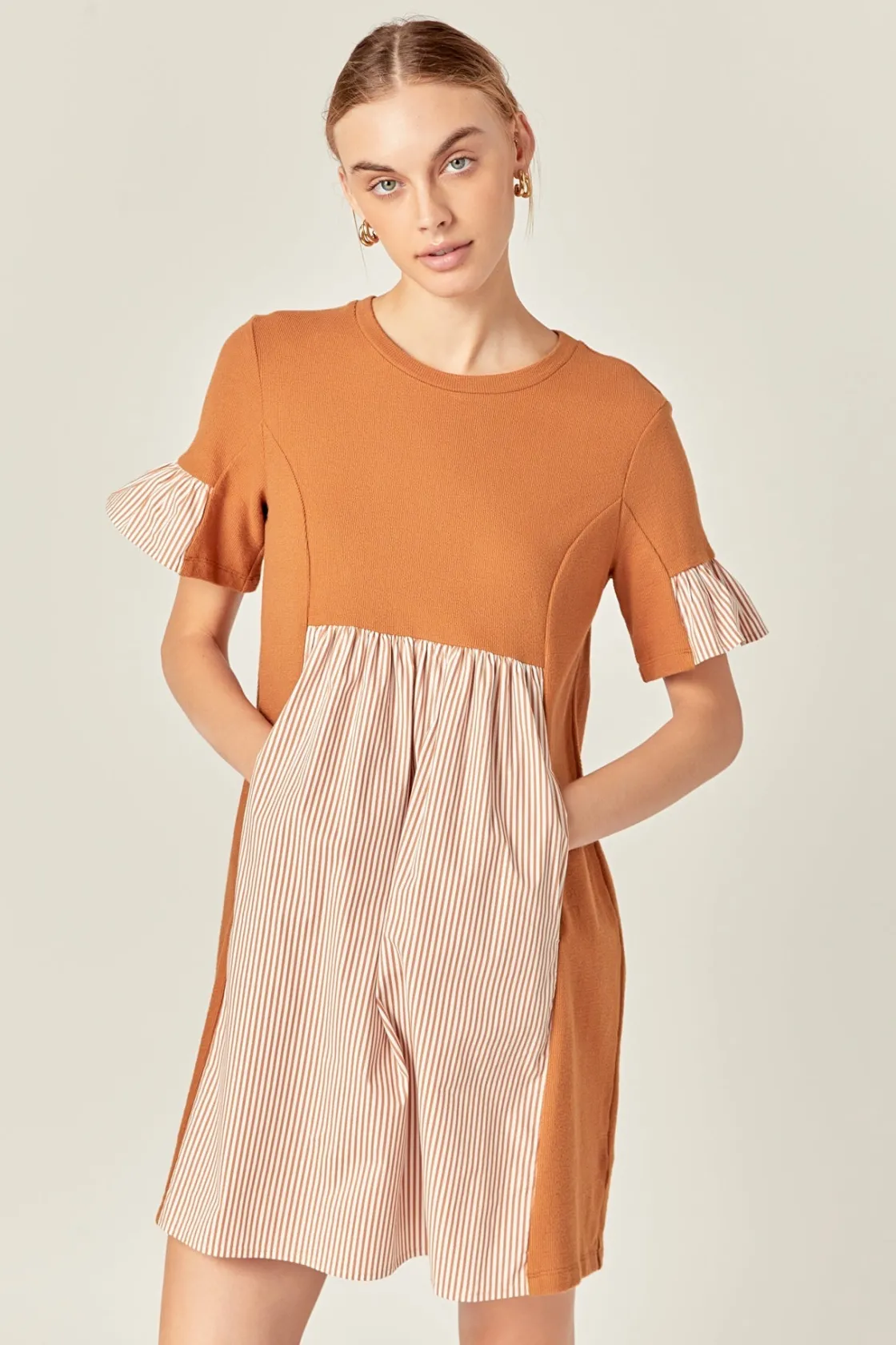 english_factory__knit_str_3.webp ENGLISH FACTORY Tops*- Knit Stripe Woven Mixed Dress