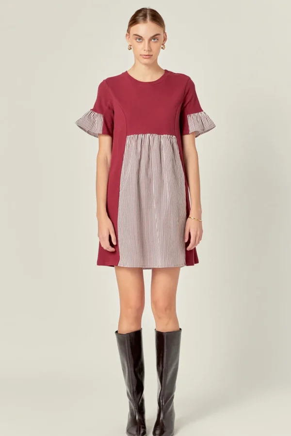 ENGLISH FACTORY Tops*- Knit Stripe Woven Mixed Dress