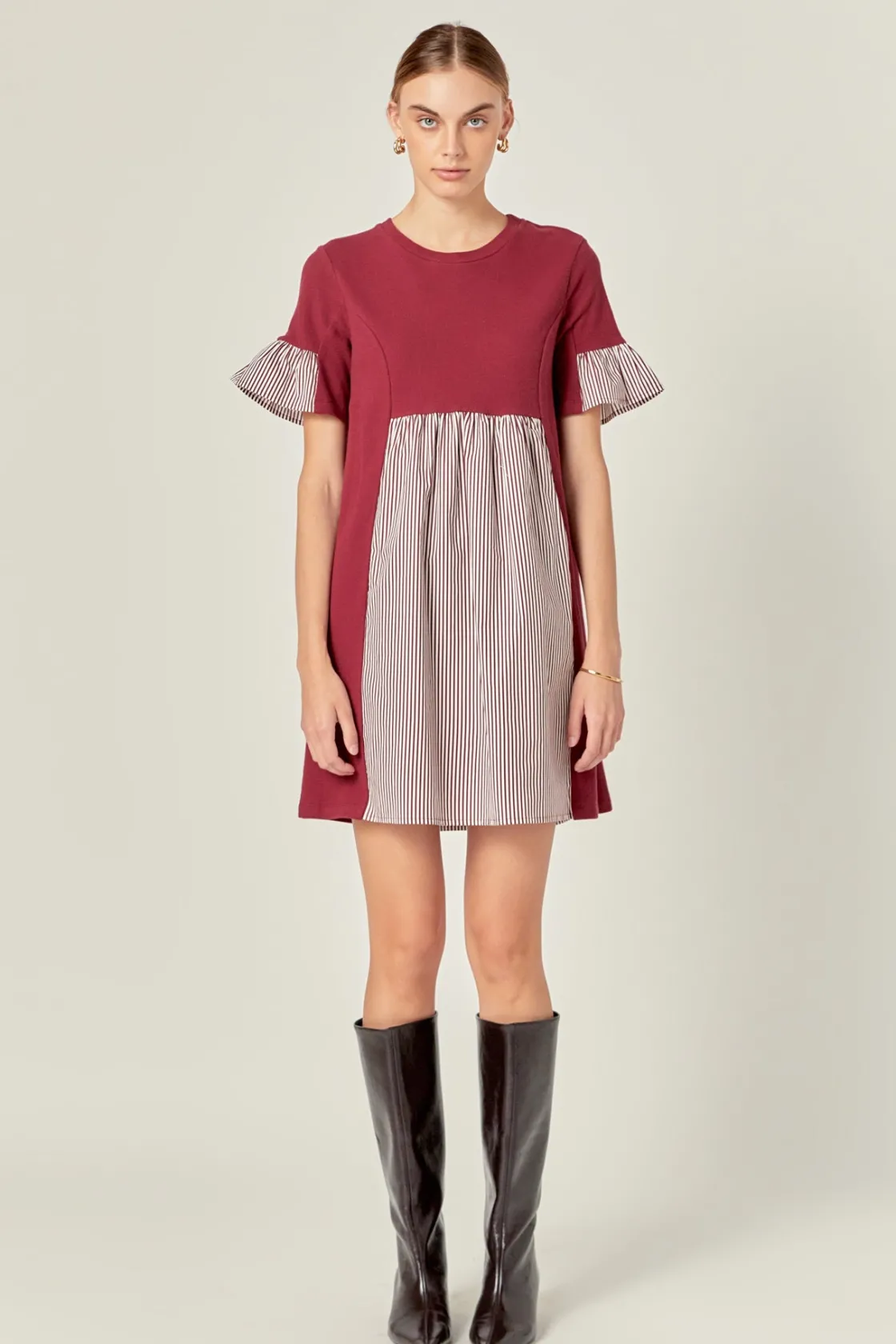 english_factory__knit_str_4.webp ENGLISH FACTORY Tops*- Knit Stripe Woven Mixed Dress