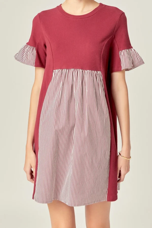 ENGLISH FACTORY Tops*- Knit Stripe Woven Mixed Dress