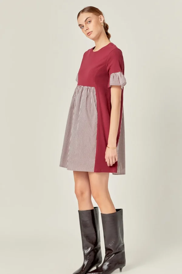 ENGLISH FACTORY Tops*- Knit Stripe Woven Mixed Dress
