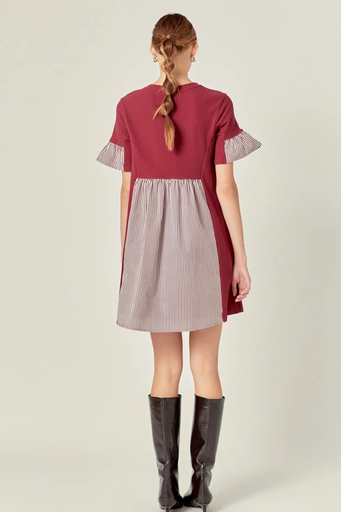 english_factory__knit_str_7.webp ENGLISH FACTORY Tops*- Knit Stripe Woven Mixed Dress