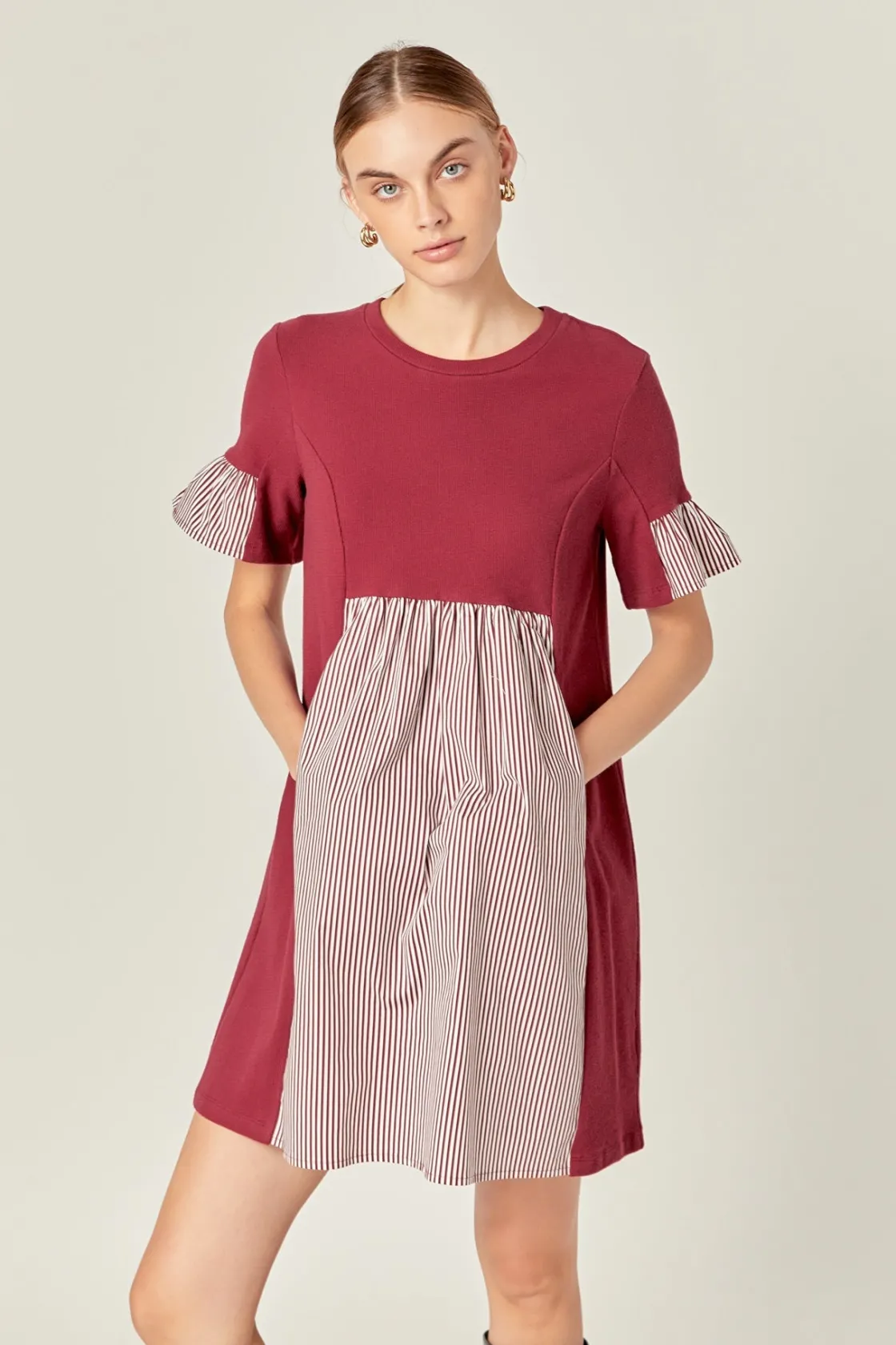 english_factory__knit_str_8.webp ENGLISH FACTORY Tops*- Knit Stripe Woven Mixed Dress