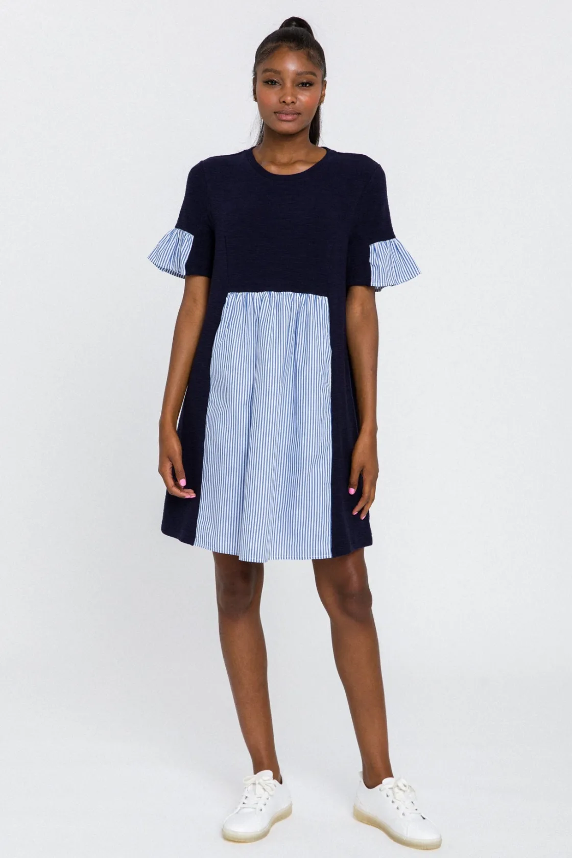 english_factory__knit_str_9.webp ENGLISH FACTORY Tops*- Knit Stripe Woven Mixed Dress