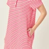 ENGLISH FACTORY Tops*- Lauren Stretch Striped Mini Dress PINK/RED