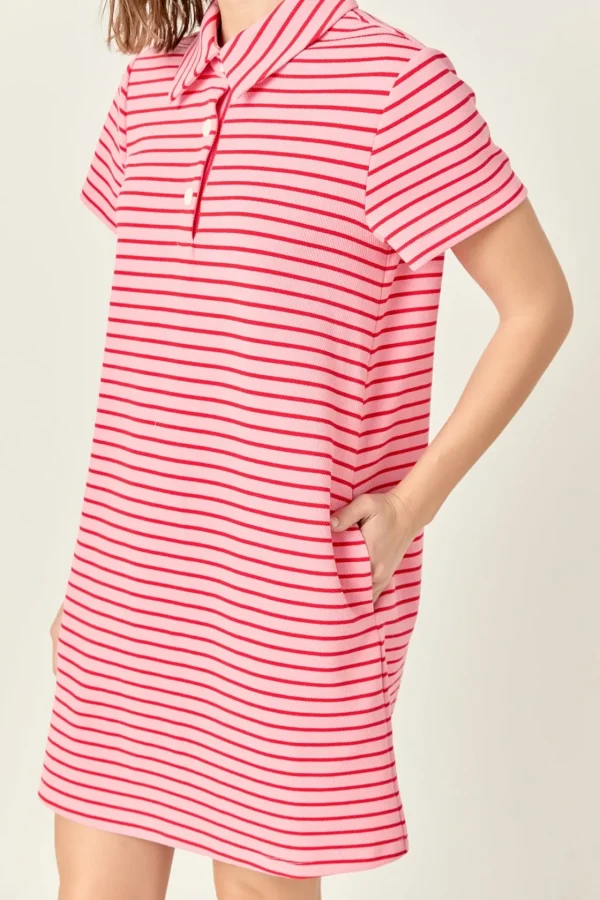 ENGLISH FACTORY Tops*- Lauren Stretch Striped Mini Dress PINK/RED