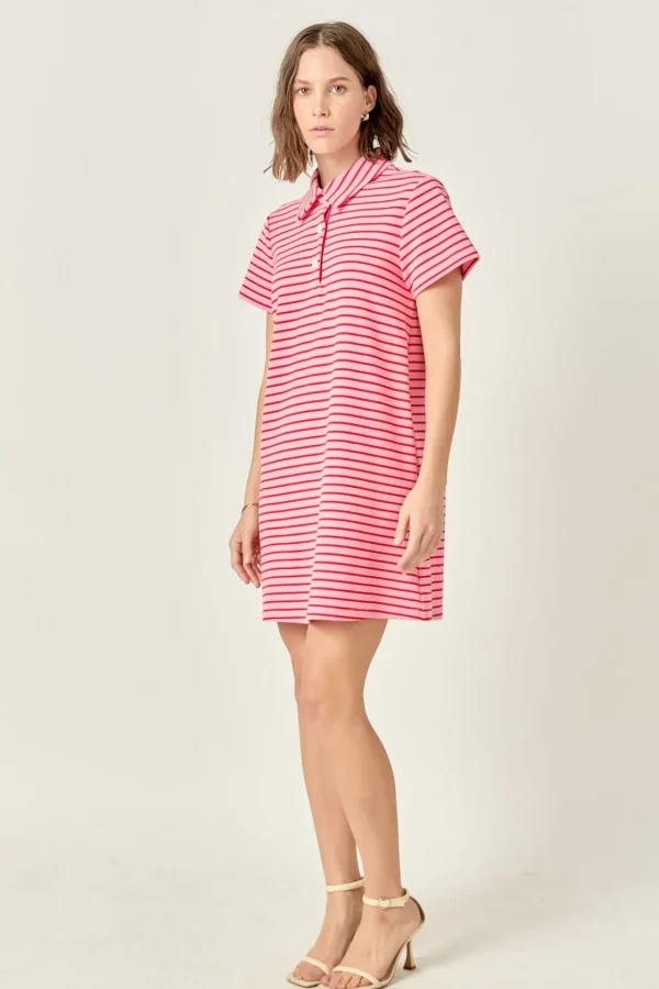 ENGLISH FACTORY Tops*- Lauren Stretch Striped Mini Dress PINK/RED