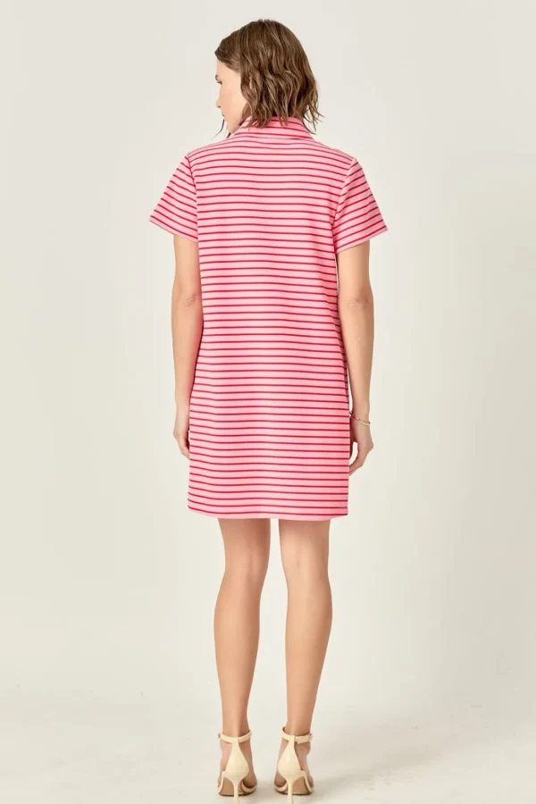 ENGLISH FACTORY Tops*- Lauren Stretch Striped Mini Dress PINK/RED