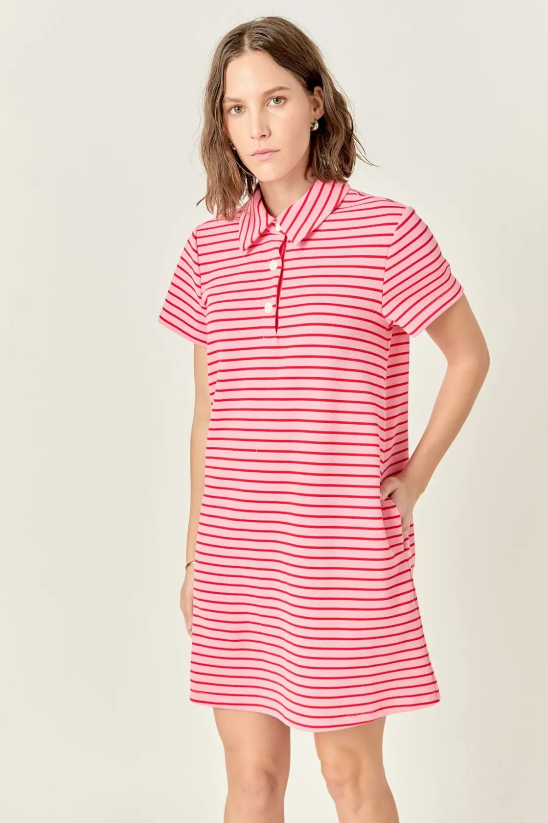 english_factory__lauren_s_3.webp ENGLISH FACTORY Tops*- Lauren Stretch Striped Mini Dress PINK/RED