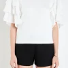 ENGLISH FACTORY Tops*- Layered Ruffles Mixed Media Top WHITE