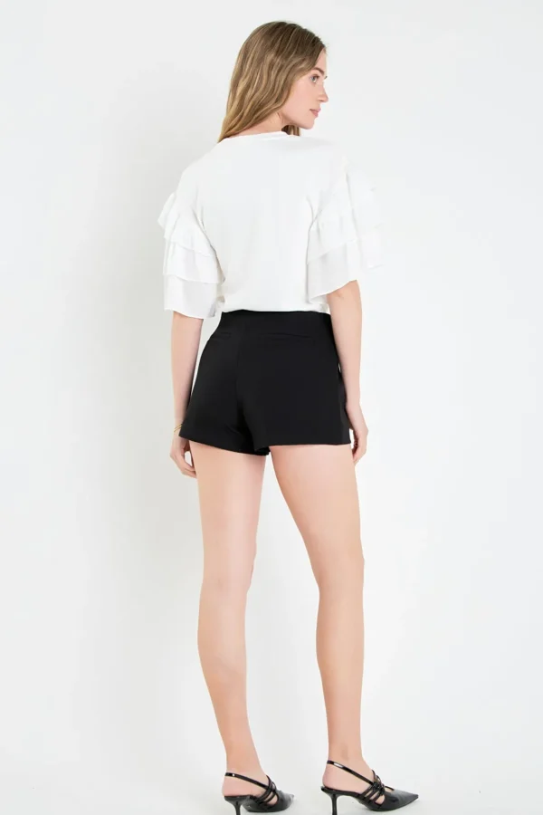ENGLISH FACTORY Tops*- Layered Ruffles Mixed Media Top WHITE