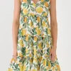 ENGLISH FACTORY Tops*- Lemon Print Tiered Mini Dress YELLOWMULTI