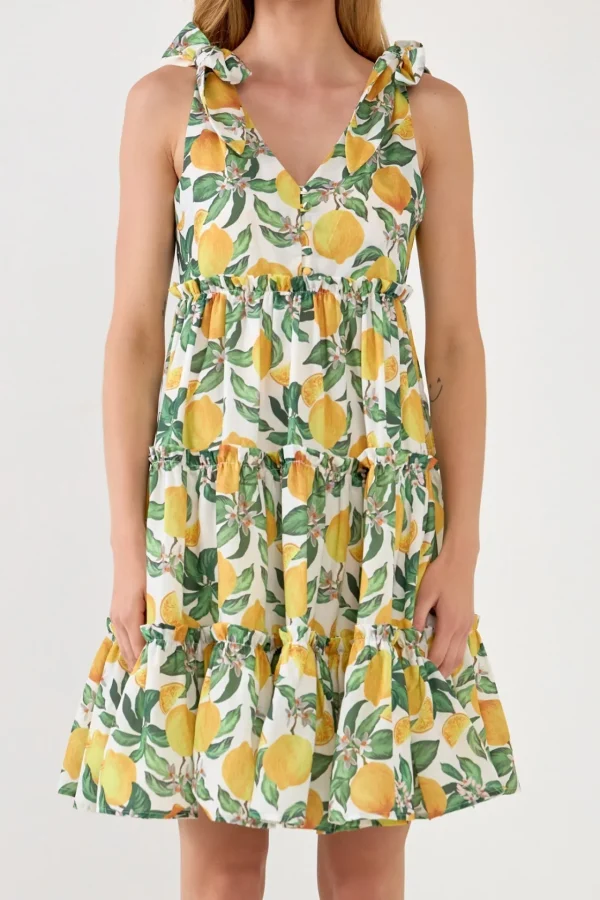 ENGLISH FACTORY Tops*- Lemon Print Tiered Mini Dress YELLOWMULTI
