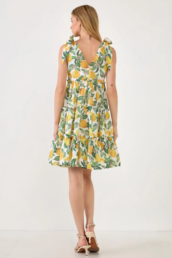 ENGLISH FACTORY Tops*- Lemon Print Tiered Mini Dress YELLOWMULTI