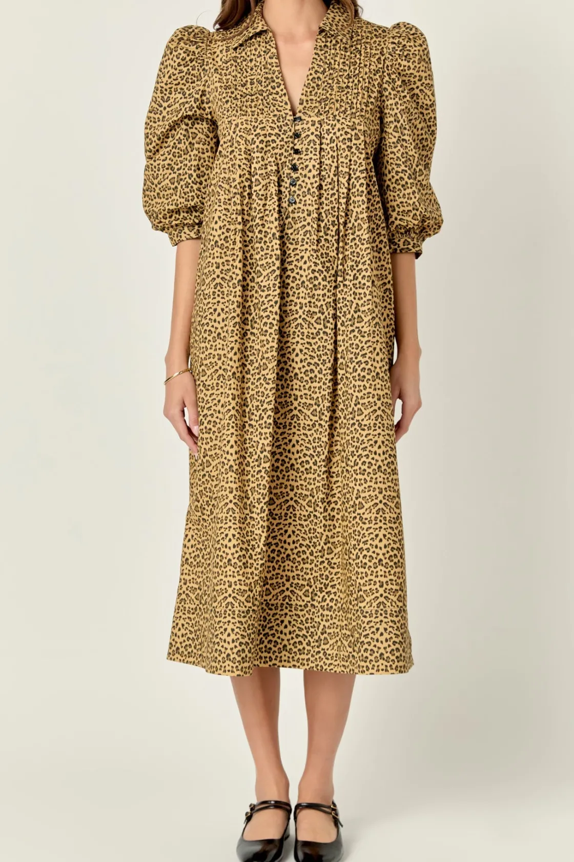 english_factory__leopard__0-2.webp ENGLISH FACTORY Tops*- Leopard Collar Midi Dress BROWN