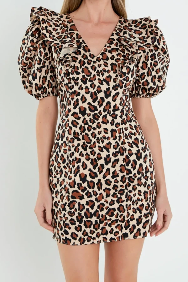 ENGLISH FACTORY Tops*- Leopard Mini Dress TANMULTI