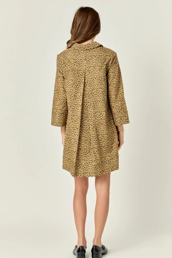 ENGLISH FACTORY Tops*- Leopard Collar Mini Dress BROWN