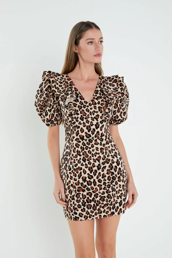ENGLISH FACTORY Tops*- Leopard Mini Dress TANMULTI