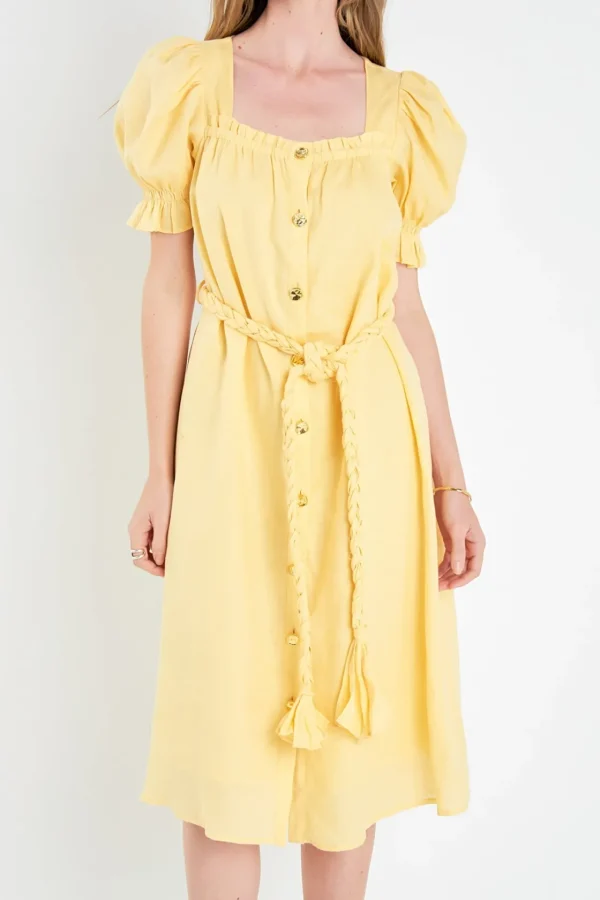 ENGLISH FACTORY Tops*- Linen Dress with Tie