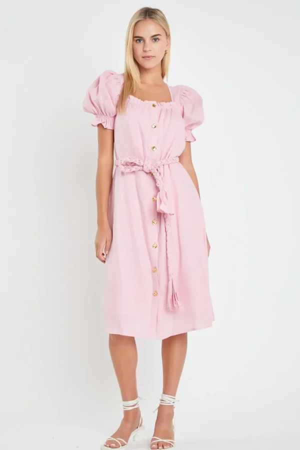 ENGLISH FACTORY Tops*- Linen Dress with Tie