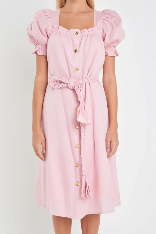 ENGLISH FACTORY Tops*- Linen Dress with Tie