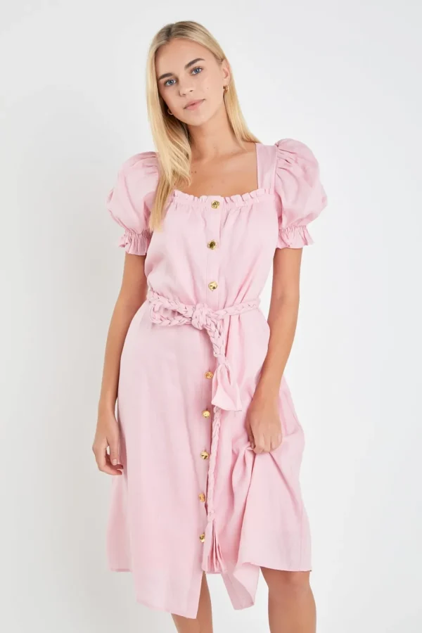 ENGLISH FACTORY Tops*- Linen Dress with Tie