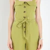 ENGLISH FACTORY Tops*- Linen Romper with Self Tie and Buttons GREEN