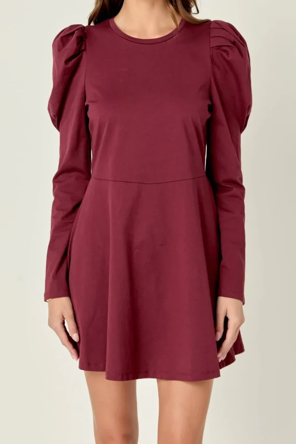 ENGLISH FACTORY Tops*- Long Puff Sleeve Mini Dress